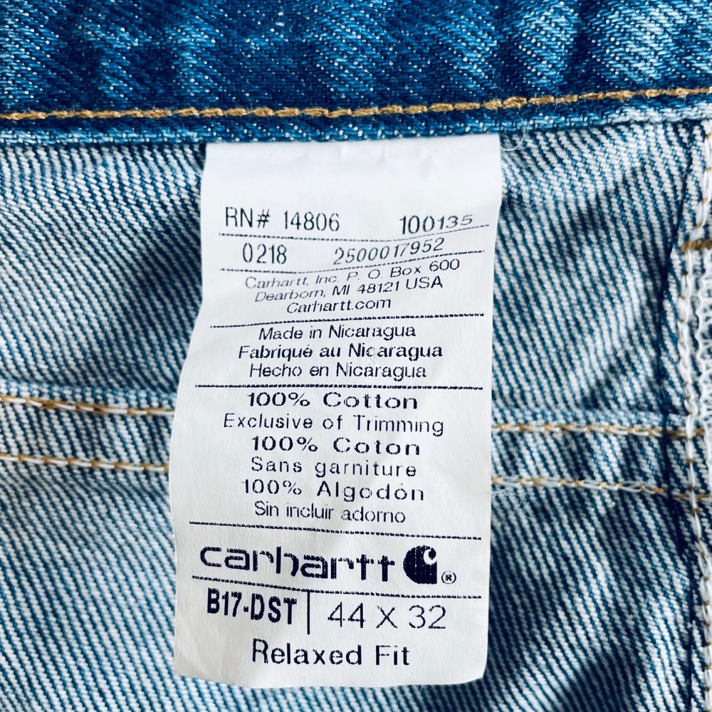 Carhartt Men Jeans 100% Cotton 44x32 Relaxed Tapered B17-DST Workwear Blue - Picture 4 of 12